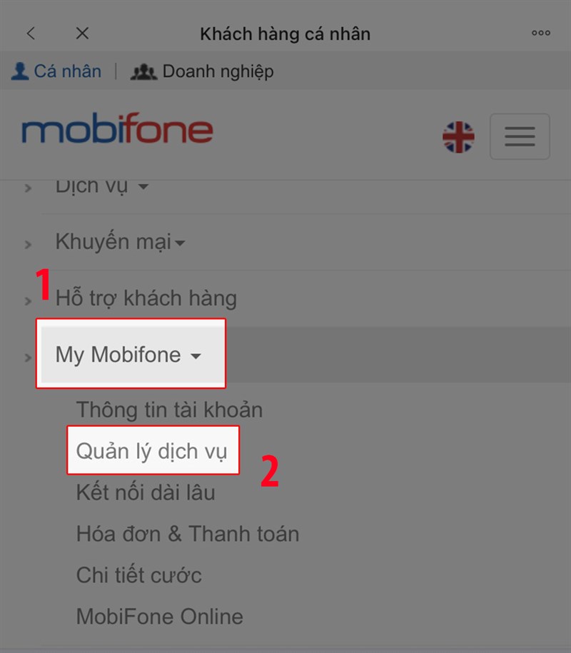 Vào My MobiFone chọn Quản lý dịch vụ