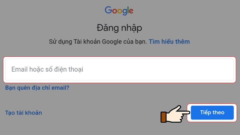 Nhập địa chỉ email > Chọn Tiếp theo (Next)