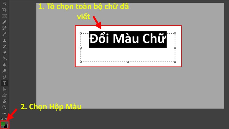 Chọn to&agrave;n bộ chữ được viết > Đi đến Hộp m&agrave;u  để tiến h&agrave;nh đổi m&agrave;u chữ