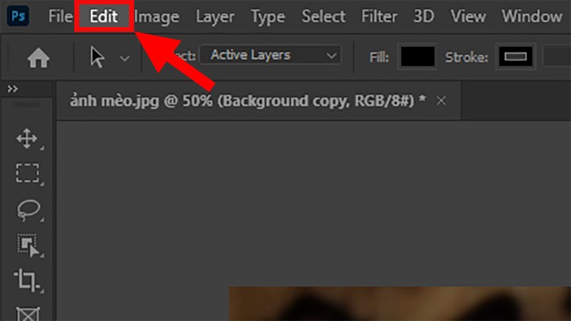 Mở file Photoshop có chứa file ảnh muốn xuất > Chọn tab Edit