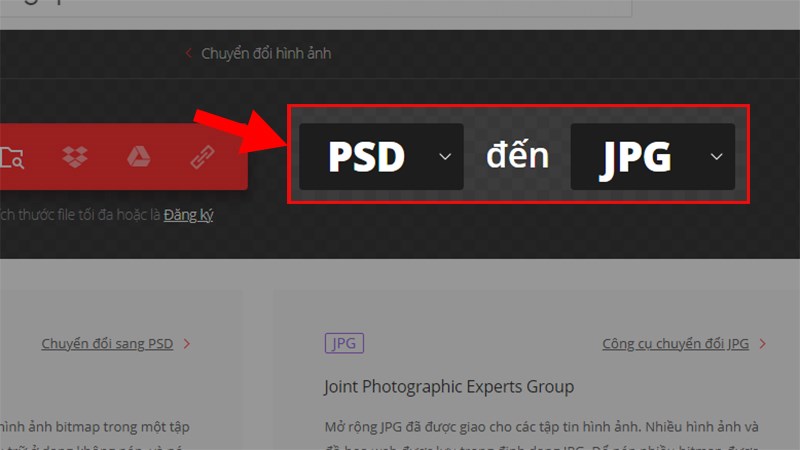 Chọn kiểu chuyển đổi từ PSD sang JPEG