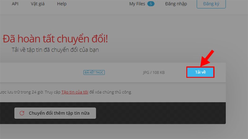 Sau khi chuyển đổi xong > Nhấn Tải về để chuyển file PSD thành JPG