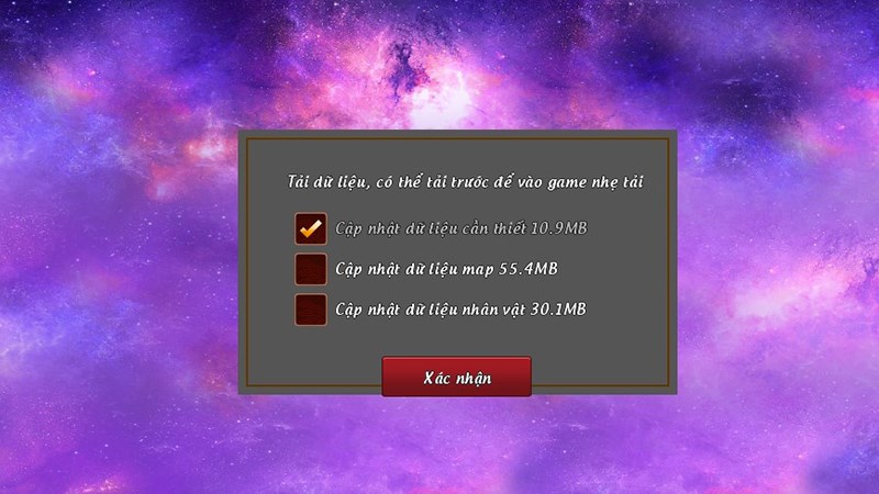 Chờ tải xong và vào game nhấn Xác nhận