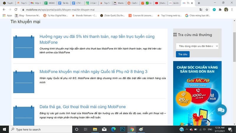 Nhấp vào từng tin để có thông tin chi tiết về khuyến mãi