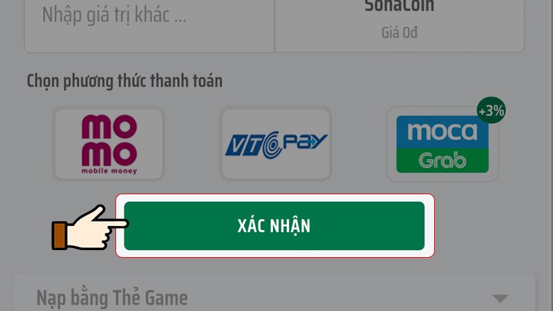 Chọn gói nạp > Nhấn chọn Xác nhận Chọn gói nạp > Nhấn chọn Xác nhận
