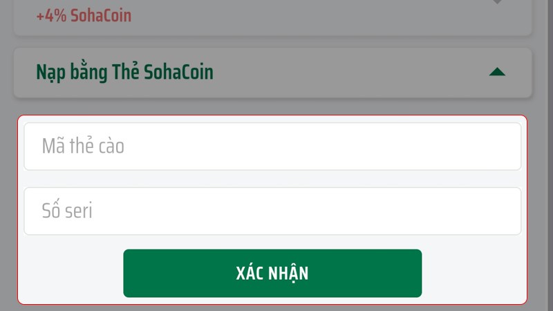 Nhập mã thẻ cào, số seri > Nhấn Xác nhận Nhập mã thẻ cào, số seri > Nhấn Xác nhận