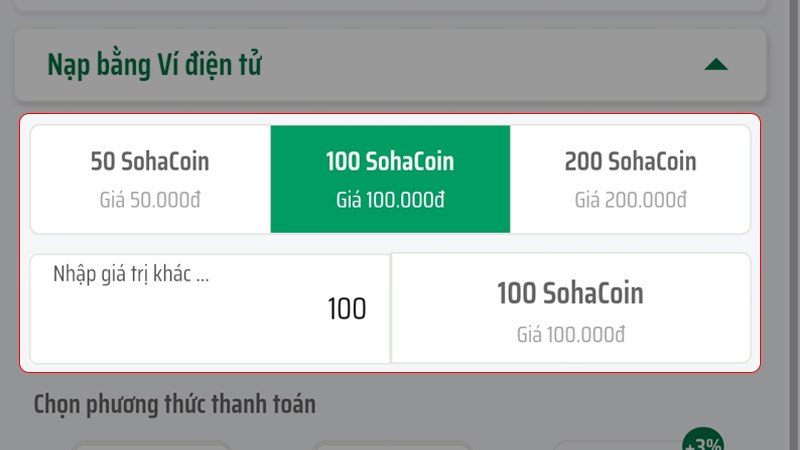 Chọn gói nạp Chọn gói nạp