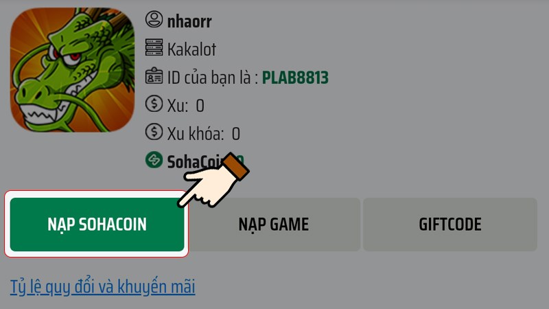 Nhấn chọn Nạp SohaCoin Nhấn chọn Nạp SohaCoin