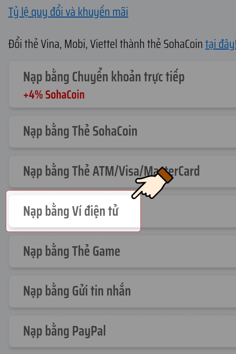 Chọn Nạp bằng Ví điện tử Chọn Nạp bằng Ví điện tử