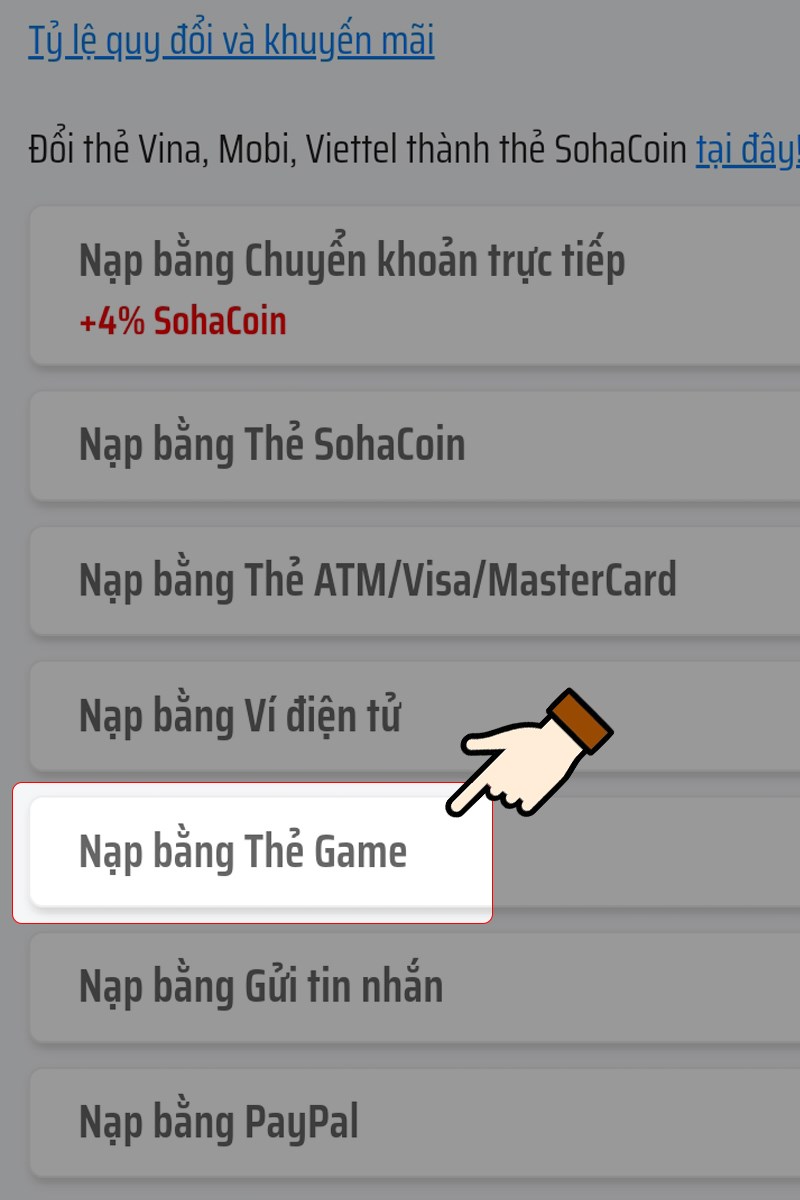 Chọn Nạp bằng Thẻ Game Chọn Nạp bằng Thẻ Game
