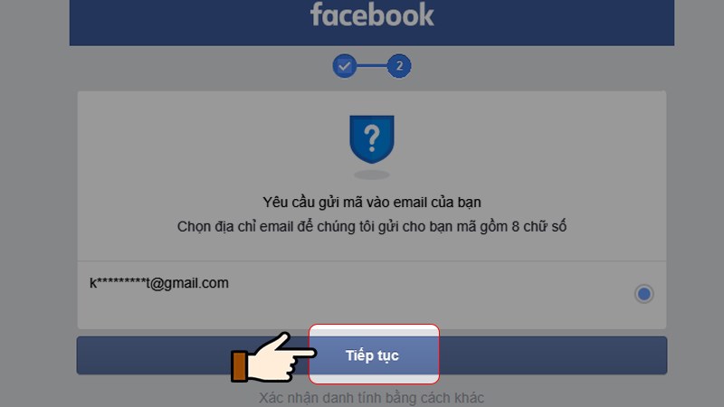 Nhấn chọn Tiếp tục để hệ thống gửi mã OTP về email