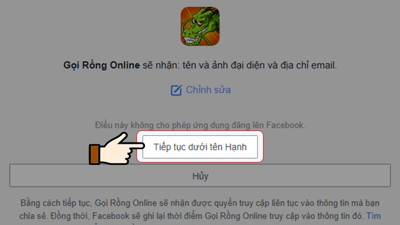 Nhấn chọn Tiếp tục dưới tên ... để đăng nhập vào game