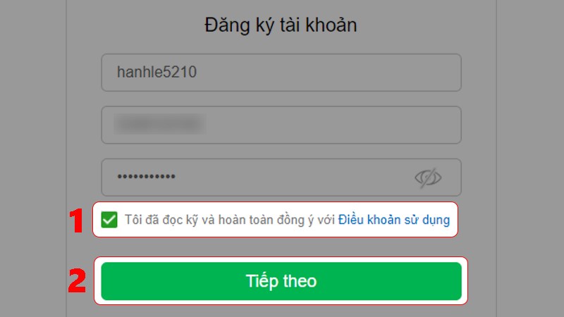 Tích chọn mục Tôi đồng ý > Nhấn chọn Tiếp theo