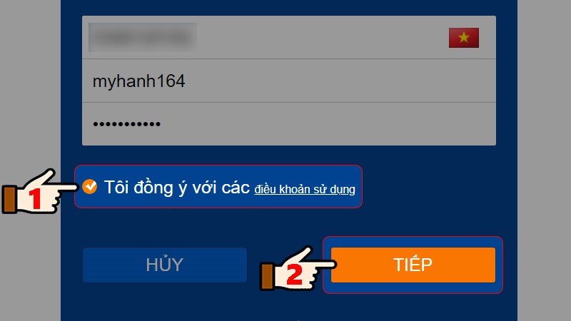Tích chọn mục Tôi đồng ý > Nhấn chọn Tiếp