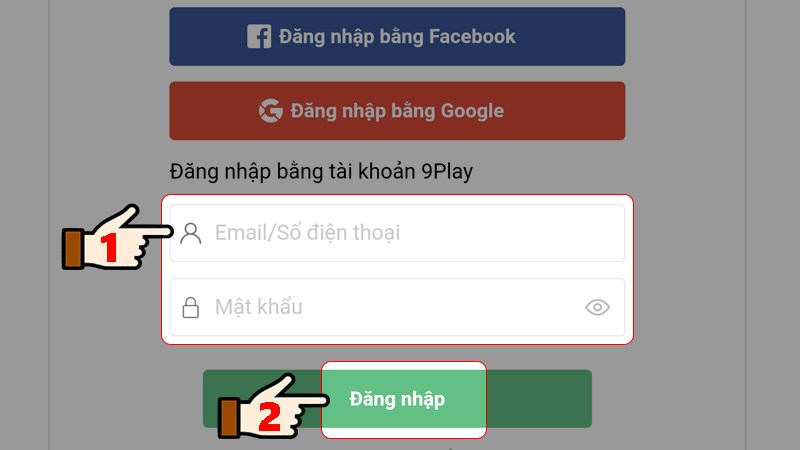 Nhập t&agrave;i khoản game > Nhấn chọn Đăng nhập