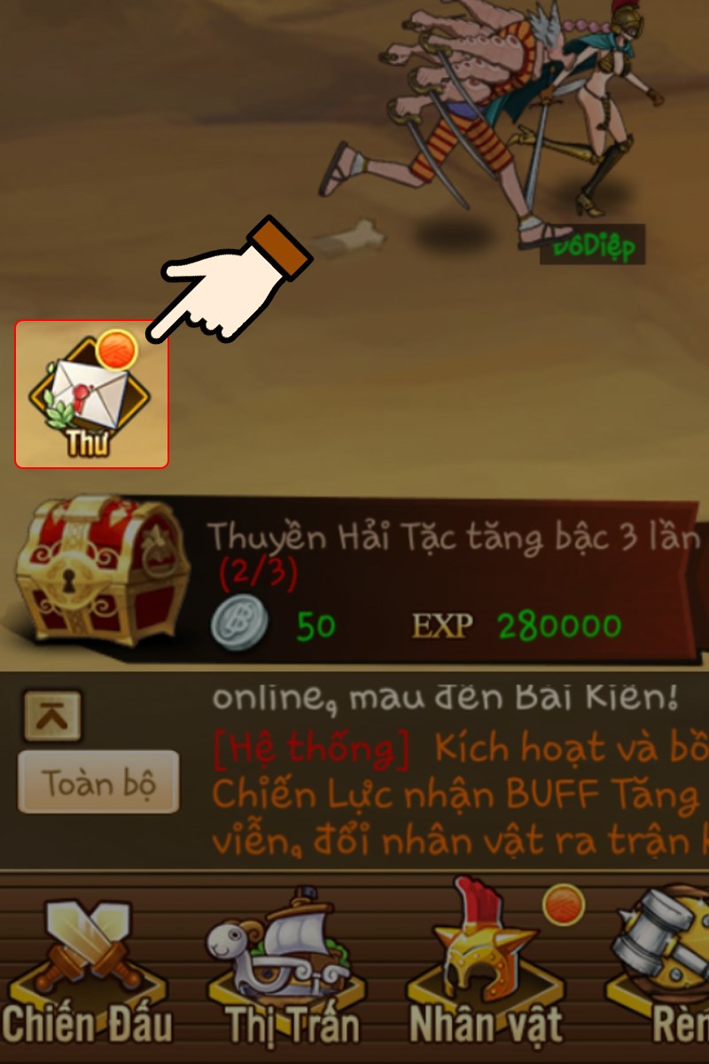 V&agrave;o lại game Kho B&aacute;u V&ocirc; Tận > Nhấn chọn Thư