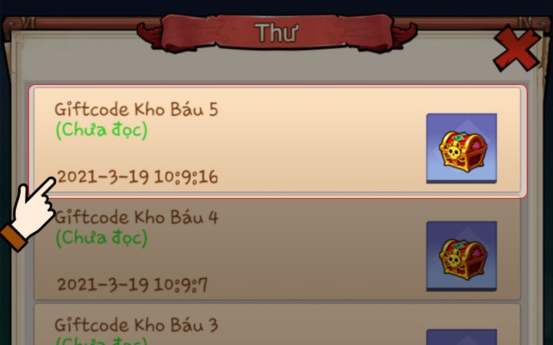 Mở thư giftcode v&agrave; chọn Nhận