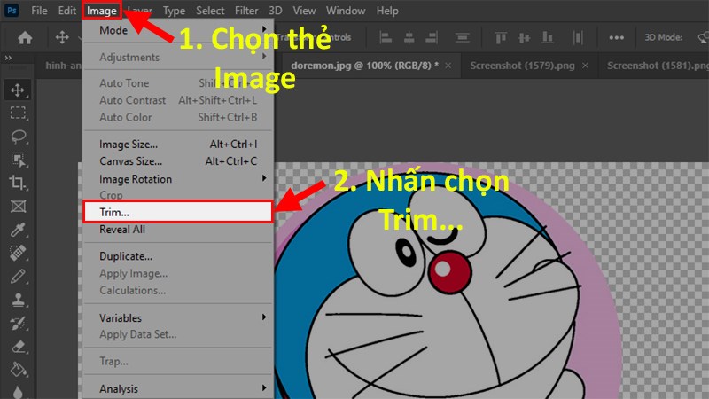 Chọn tab Image > Nhấn v&agrave;o Trim