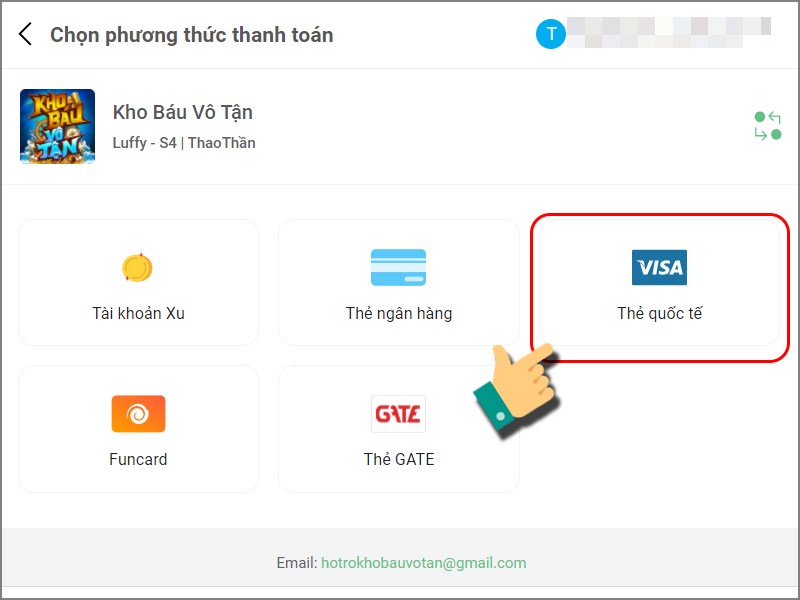 Chọn phương thức nạp l&agrave;