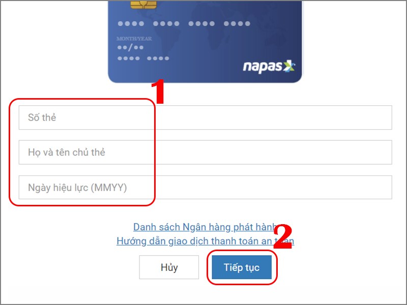 Nhập th&ocirc;ng tin thẻ để thanh to&aacute;n