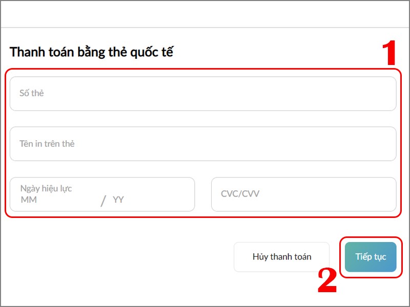 Nhập th&ocirc;ng tin thẻ Visa