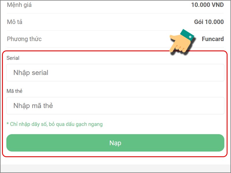 Nhập th&ocirc;ng tin thẻ Gate để thanh to&aacute;n