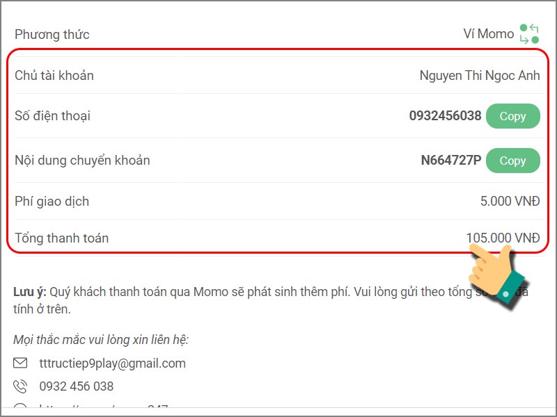 Chuyển tiền để nạp xu