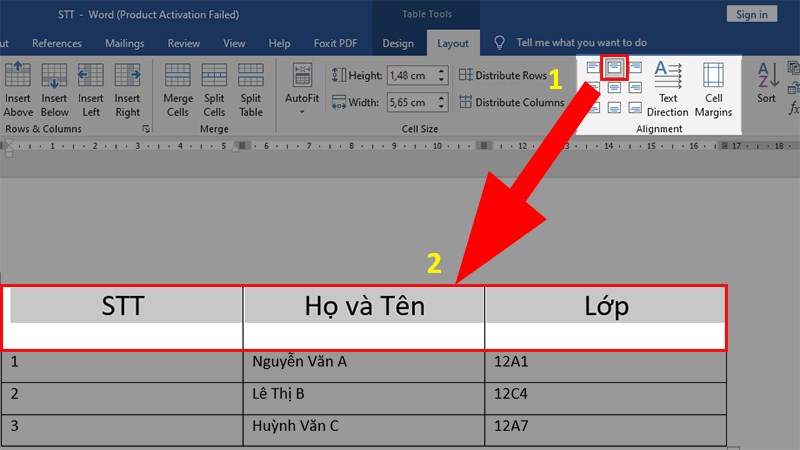 Align Top Center:&nbsp;Canh giữa ở phía trên