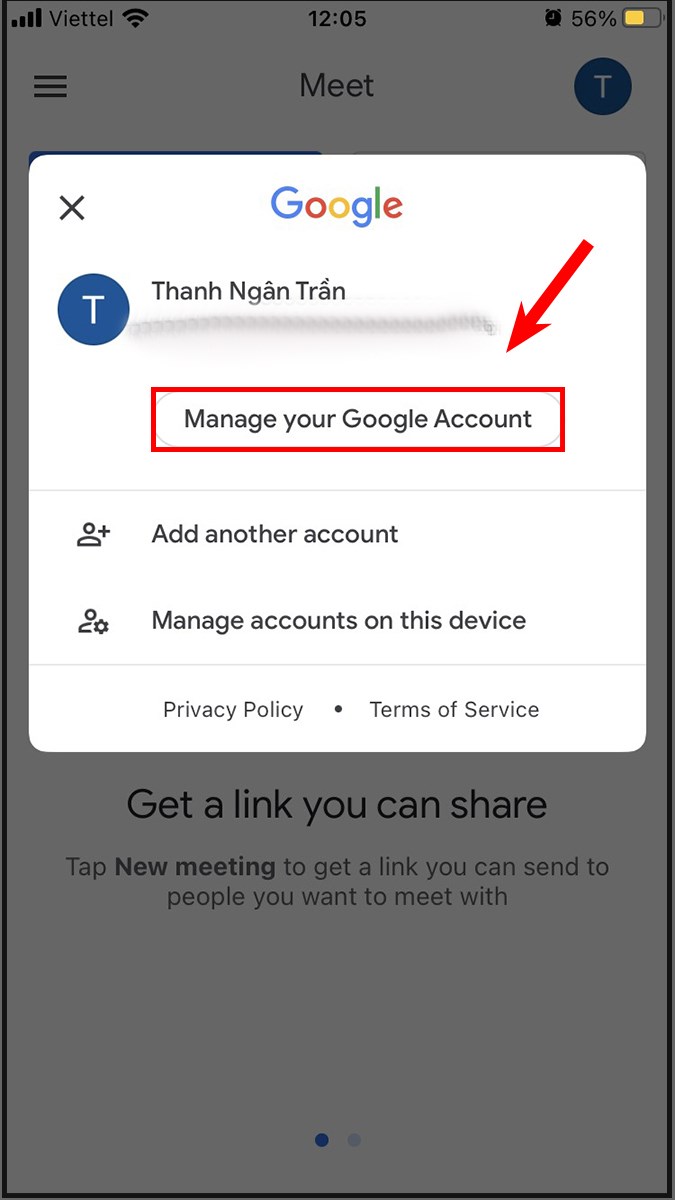 Chọn Manage Your Google Account