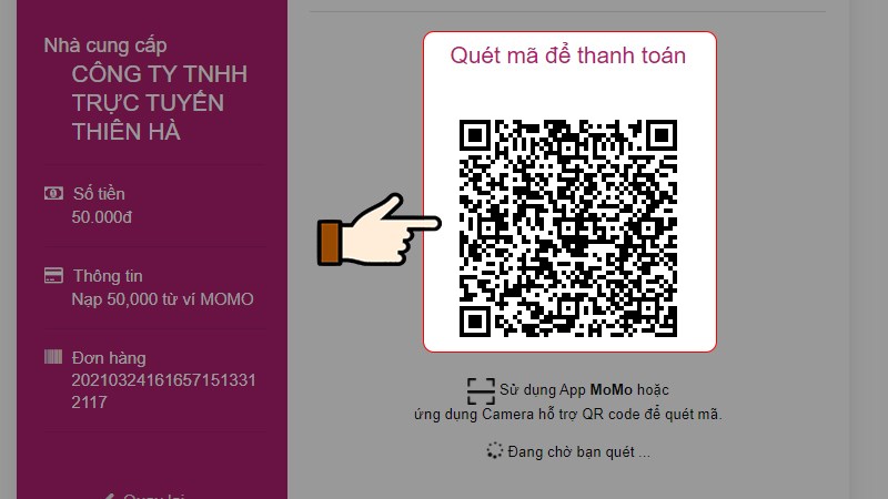 Quét mã QR để hoàn tất thanh toán