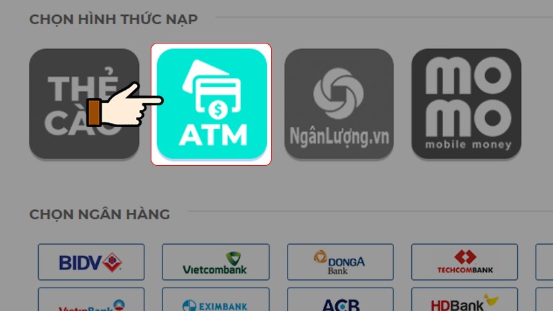 Nhấn chọn mục ATM