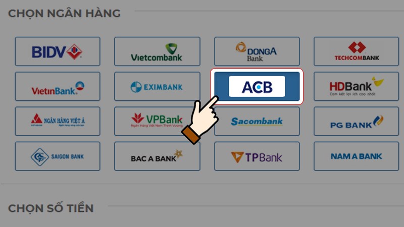 Chọn ngân hàng sử dụng thanh toán