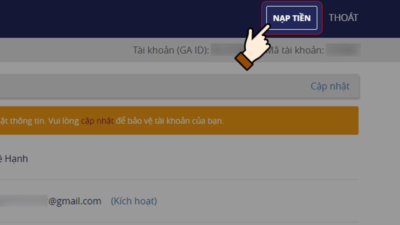 Nhấn chọn Nạp tiền