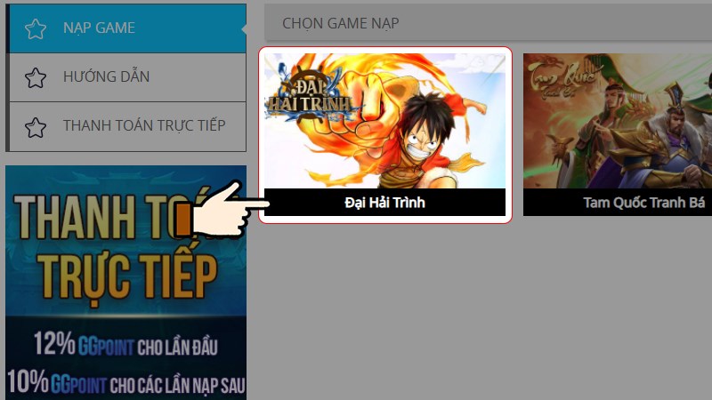 Sau đó, bạn chọn game Đại Hải Trình