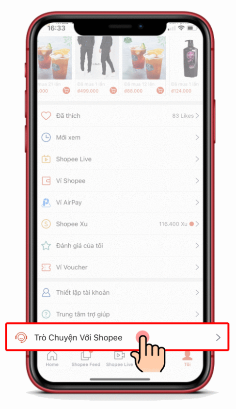 Nhắn tin trực tiếp với nhân viên chăm sóc khách hàng Shopee