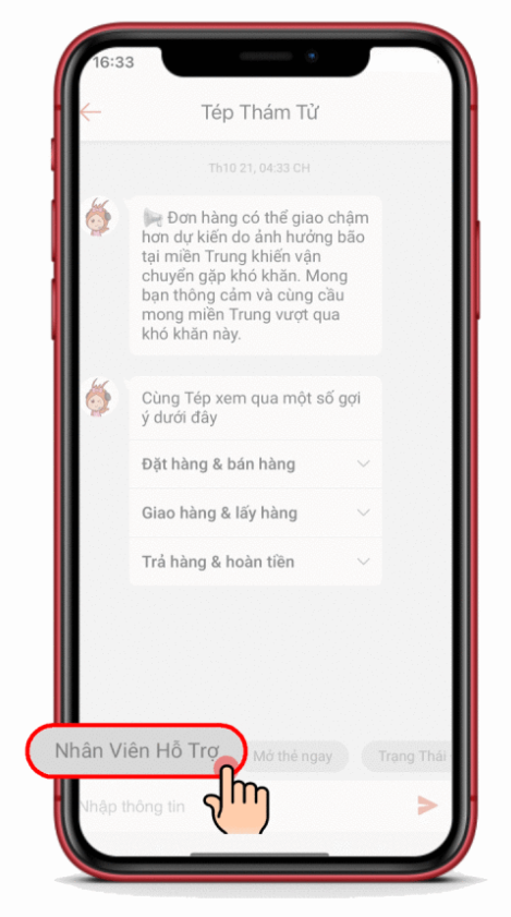 Chat trực tiếp với nhân viên chăm sóc khách hàng Shopee