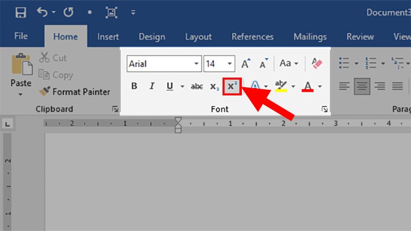 Đi đến mục Font > Chọn biểu tượng Superscript