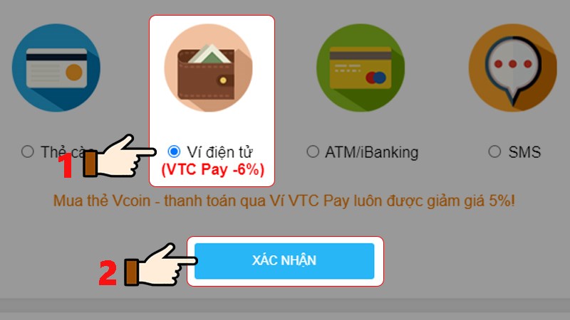 Nhấn chọn mục Ví điện tử > Chọn Xác nhận