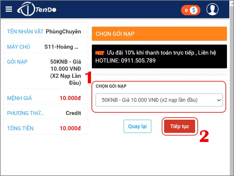 Chọn g&oacute;i nạp