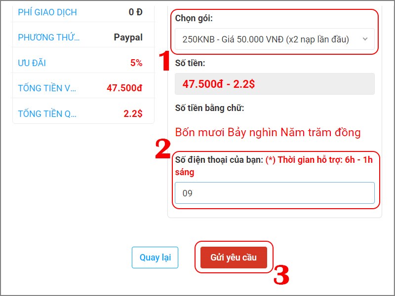 Chọn g&oacute;i nạp