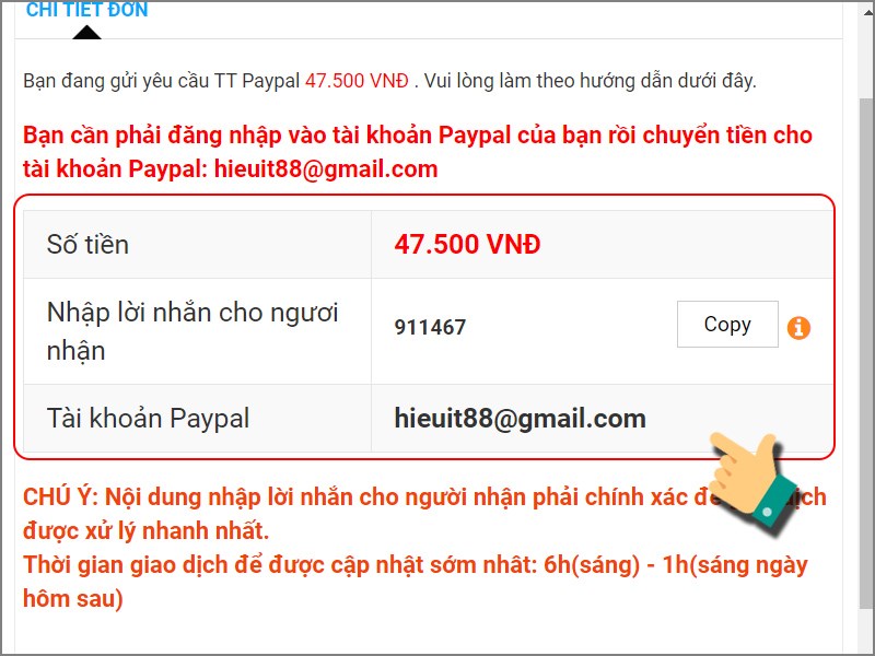 Chuyển khoản theo th&ocirc;ng tin n&agrave;y