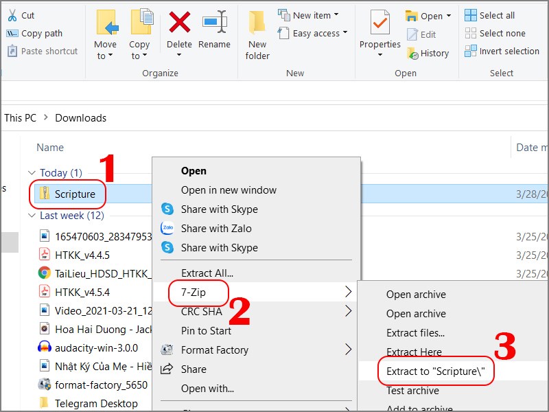 Giải nén file vừa tải