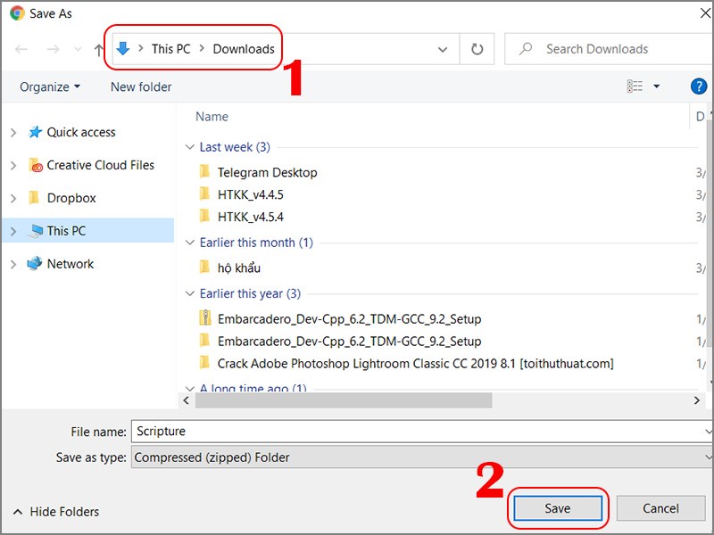 Chọn thư mục lưu file