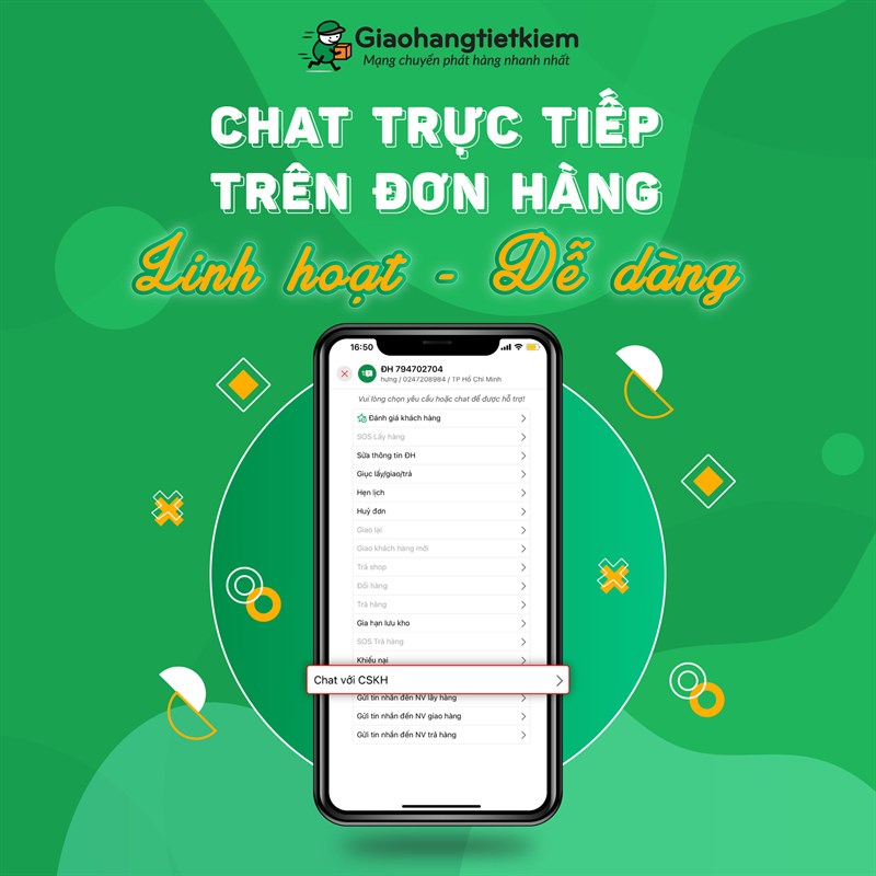 Chat trực tiếp trên đơn hàng giaohangtietkiem