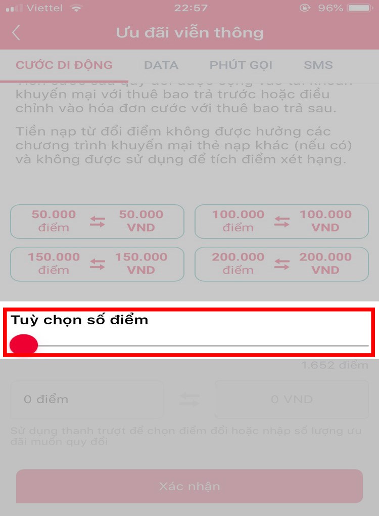 Giao diện đổi điểm tích lũy