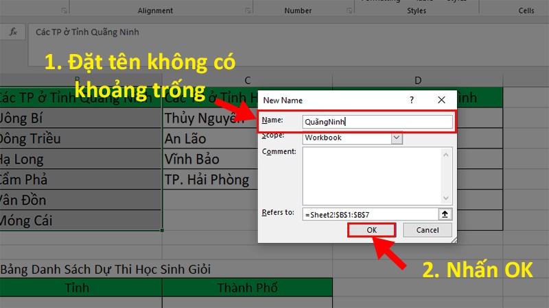 Ở hộp thoại hiện lên nhập tên của các tỉnh tương ứng