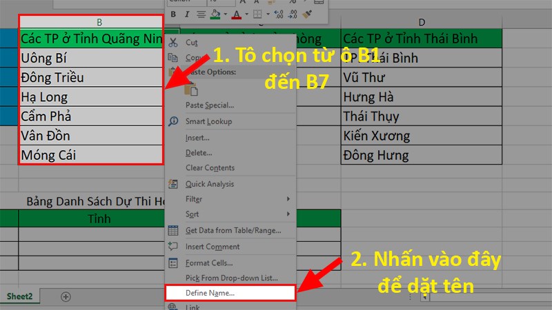 Đặt tên cho các dữ liệu vừa nhập