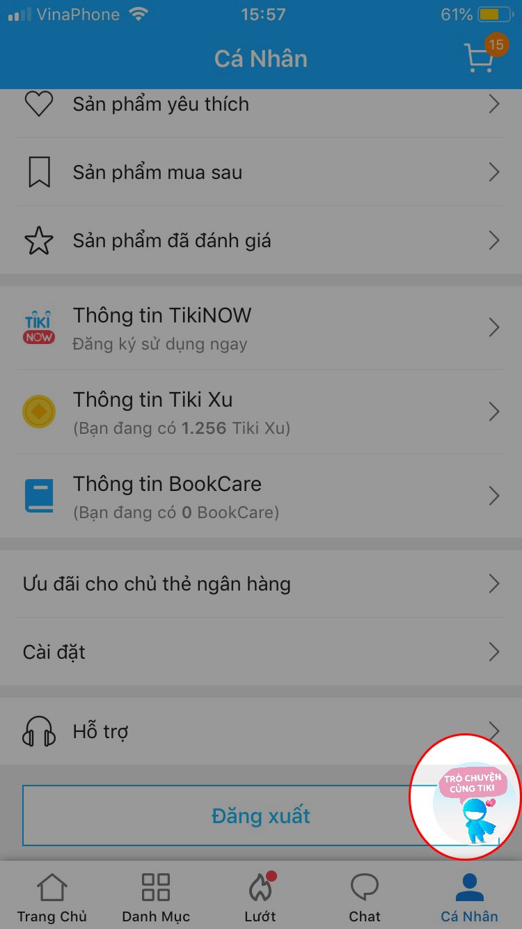 Chat trực tiếp với Tiki trên App Tiki