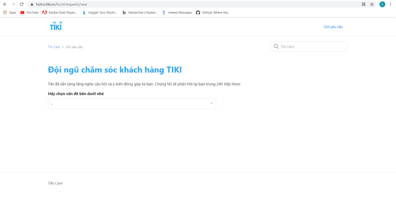 Biểu mẫu khiếu nại Tiki care.vn