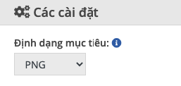 Tại mục Các cài đặt, chọn định dạng ảnh bạn muốn lưu sau khi chỉnh kích thước, bao gồm: PNG, GIF, JPG, BMP,...